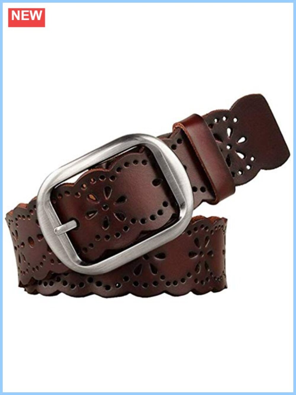 Women's Genuine Leather Hollow Flower Wide Belt for Jeans Pants